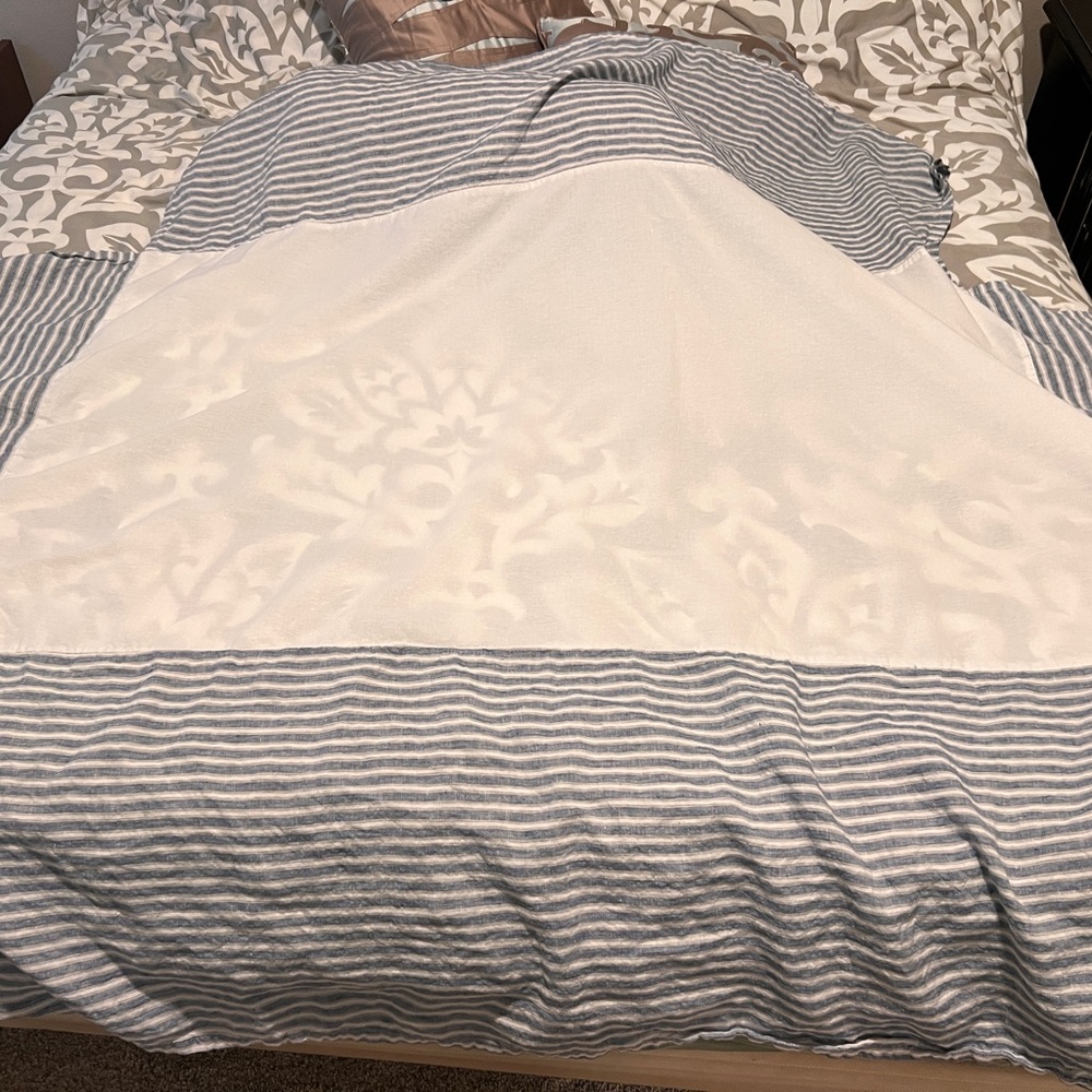 Pottery Barn Kids Blue and White Striped linen crib skirt